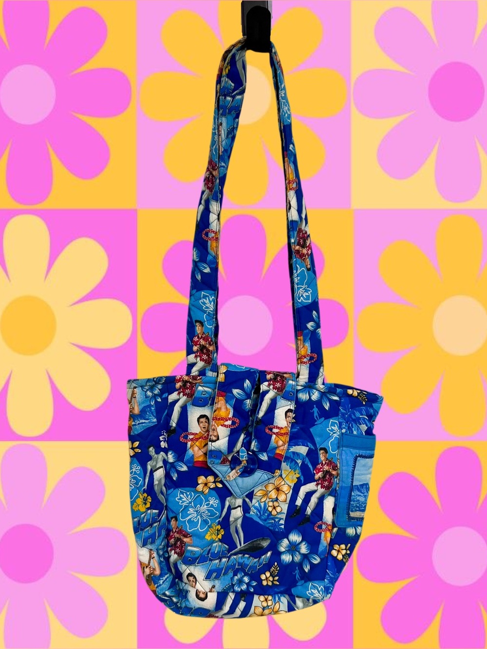 Handmade Blue Hawaii Elvis quilted tropical shoulder bag